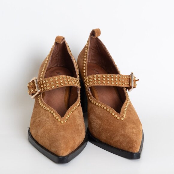 Jeffrey Campbell x Free People Walk On By Heels Studded Brown Suede Leather - Picture 6 of 16